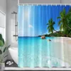 Cortinas de chuveiro cães de coco da paisagem oceânica ondas marinhas praia cenário havaiano jardim parede pendurada nos ganchos de decoração do banheiro