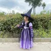 Photographie Fairytale Witch Girls Costume Set with Hat Cosplay Supplies Purple Witch Robe