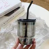 Wine Glasses Cold Extract Coffee Cup Tea Straw Glass Water With Cover Net Black Milk Drinking Bottle