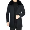 Men's Jackets Down Cotton-padded Jacket Male Dad Winter Plus Velvet Warm Long Coat Hair Removal Collar Male.