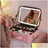 Förvaringslådor BINS LUXURY SMART LED Makeup Box Portable Large Capacity Girls Travel With Mirror Brush Skin Care Jewelry Organizer Drop Otcqu