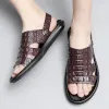 Sandalen yeinshars zomer echt lederen krokodil patroon sandalen mannen koehide slippers antiskid strandschoenen zomer sandalen sneakers