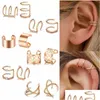 Clip-on vis de la vis Oocyspoo Manchet Goud Bladeren non-Piercing OOR Clips Fake Kraakbeen Earring Sieraden Voor VoRouwen Mannen Grooth Dhz1k