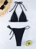 Kvinnors badkläder sexig triangelbikini set bunden sträng baddräkt Kvinnor Push Up Brasilian Bikinis Swimsuit 2 Piece Biquini Beach Wear Wear