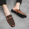 Casual Shoes Half 38-48 Men Suede Leather Brown Blue Flat Mules Black Mens Fashion Mocassin Homme Chaussure