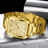 Armbandsur Relogio Masculino Lige Gold Watch Men Square Mens Watches Top Golden Quartz Rostfritt stål Vattentät handled