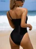 Swimwear Women In-X One épaule Swimsuit 2022 NOUVEAU PATCHWORM ONE PIEUR SUPPORT FEMMES BACK BATHING BIQUINIS FEMININO TRAJES DE BAO MUJER Y240402