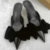 Dress Shoes TraF Velvet Bow Stiletto Slippers 2024 Zwart Patent Leather Slingbacks Women Pointed Teen Low Heeled Party Sandaal Sandel Slipper H240403