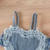 Ensembles de vêtements Été Bébé Ensemble Sans Manches Débardeur Coeur Et Short En Denim Déchiré 0-24 Mois Vêtements Né Filles Tenues