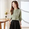 Dames blouses naviu dunne vaste knop elegante Koreaanse formele dames kleding casual kantoor dame losse stand kraag ruches shirt lente