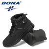 Boots BONA 2023 New Designers Winter Black Action Leather Ankle Boots Men Fashion Luxury Brand Plush Warm Boots Man High Top Footwear