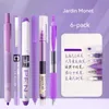 6pcsset roller penna viola rosa color verde inchiostro a sfera di gel liquido dritta gel per la cartoleria della scuola kawaii 240320