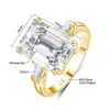 2 pezzi Anelli da sposa certificati 10ct taglio smeraldo moissanite anello oro oro grande gioielleria da sposa per donne per le donne fidanzamento impermeabile dono nuovo in