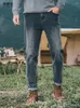 Pantaloni maschili ykk cerniera: slice jeans elastici slim fit gamba dritta conica