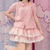 Robes sexy urbaines sweet lolita rose gâteau jupes femmes hautes taille kawai arc en dentelle volants plissés mini jupe japonaise a-ligne y2k court faldas 240403