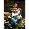 Garden Decorations 1Pc Gnome Dwarf Rocking Chair Ornament Resin Outdoor Decoration Patio Leisurely Drinking Tea Lazy Drop Delivery Hom Otosy