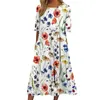 Casual Dresses Women Summer Dress Floral Print O Neck Short Sleeve Midi A-line Pockets Loose Hem Mid-calf Length For Daily