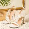 Dress Shoes Liyke New Arrivals Pearl Flowers Womens White High Heels Sexy Ankle Strap Sandals Summer Open Toe Party Sandalias H240403