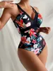 Women's Swimwear 2023 Dp V-Neck One Piece Sexy Swimsuit Print Swimwear Women Bathing Swimming Suit Female Padded Summer Beachwear Bodysuit Lady Y240402