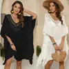 Women's Swimwear Large Size Cover Ups White Knitted Sarong Beachwear Flounce Beach Tunic Cape Black Bathing Suit Up For Women