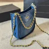 Hobo Denim Underarm Bag Fashion Womens Shoulder Bags Blue Diamond Gold Hardware Metal Clasp Luxury Handbag Crossbody Bag Makeup Bag Fashion Bag Card Bags Purse 22cm