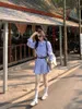 Casual Dresses 2024 Female Korean Fashion Striped Long-sleeved Blue Shirt Dress Women Summer Slim Skirt Outdoor Clothes