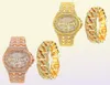 Wristwatches Cool Iced Out Watch Bracelet For Men Women Couple Luxury Watches Gold Diamond With Cuban Chain Jewelry Drop9180123