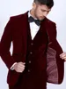 Costumes pour hommes Vintage Bourgogne Custom vintage Velvet Men Mend Ointer Mariage formel Elegant Smok