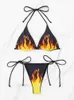 Women's Swimwear Fire Print Bikini Set Womens Two Piece Bikini Set Triangle Swimwear Brazil Mini Bikini Sexy Swimwear Beach Suit J240403