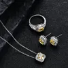 Anéis de cluster STL Zhenchengda Square Chamfer Ascut 7 Anel de diamante amarelo para mulheres S925 Pure Silver Gemstone