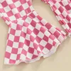 Kleidungssets geborene Mädchen Mädchen Sommer 3pcs weißer Kurzarm Strampler Tops Schachbrett Druck ausgestattet Hose Stirnband