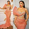 2024 Plus Size Aso Ebi Ebi Sukienki Promudress Illusion Mermaid Evening Kryształki Krokaty koronkowy sukienka urodzinowa Druga sukienki odbioru dla czarnych dziewczyn AM601