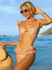 Kvinnors badkläder Bikinx Sexig 2-stycken Bikini Set Flower Bikini Push Up Swimsuit Sexig Beach Suit 2024 Ruffle Edge Swimsuit J240403