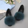 Loafers Brandontwerper Big Fur Soft Heel Mocassins Ladies Candy Color Flats schoenen Unieke slip op Loafers vrouwen echte vossen haar Creepers