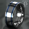 Banden 8mm heren tungsten carbide ring dubbele blauwe streep trouwband ring comfort fit gratis verzending