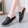 Mocas de couro genuíno mulheres tênis casuais sapatos planos brancos verão mulheres meio mocassins, senhoras, sapatos de enfermagem respiráveis zapatos mujer