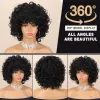 Wigs Short Curly Wigs for Black Women Soft Black Big Curly Wig with Bangs Afro Kinky Curls Heat Resistant Natural Synthetic Wig