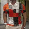Mens Fashion Trend Polo Shirt Digital Print Checkered Block Color Short Sleeve Polo Collar Set
