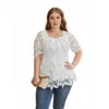 Womens Plus Size T-Shirt White Lace Blouse Shirt 2023 Summer Women Short Sleeve Hollow Out Casual Ladies Tops Clothing U51H Drop Deliv Dhdsu