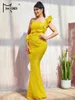 Robes décontractées Missord Jaune Sequin de mariage robe de fête de fête femme élégante one épaule volant bodycon sirène promotion de bal robe longue