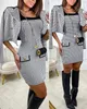 Casual jurken Plus size luxe designer jurk Elegant Bird Checker Gedrukte flip kraagpak Coat+contrastpaneel jurk