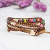 Bracelets de charme Boho Bracelet Rhodochrosite Bracelet Naturel Stone Coued Cuir Emballage Femmes Anifrage Cadeau pour elle