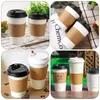 Wegwerpbekers Rietjes 50 stuks Papieren Koffiemok Cover Cup Sleeves Mouw Thee Hittebestendig Lichtbruin