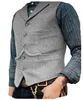 Colete de negócios jaqueta casual fino ajuste gilet homme coletes para groosmen homem casamento dos homens terno colete marrom lã casamento tweed 240320