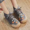 Boots New Embroidered Linen Casual Shoes Simple Versatile MidTop Booties Fashion LaceUp Craft Cloth Shoes Womens Shoes