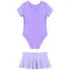 Vestidos sexy urbanos Mujeres trajes de baño brillantes de manga corta leotard de corte alto con minifalda de baja altura Fiesta de la piscina Pole Dance Dancing Clubwear 2443