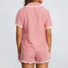 Abbigliamento da casa y2k fata pantaloncini a quadri rosa Shorts set da donna da 2 pezzi set da tappeti a maniche corte