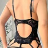 Ins Lace Sexy Splicing Perspective Slim-fit with Leg Girdle Passionate Sex Bra Gather Tight Suit Women Cosplay Exotic Taste 240401