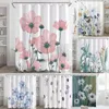 Shower Curtains Watercolor Blue Flower Curtain Small Daisies Bathroom Elegant Leaf Waterproof Fabric Trim With Hooks