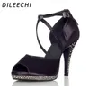 Chaussures de danse DILEECHI strass noir Satin femmes talons Ultra hauts 10 cm plate-forme imperméable latine escarpins augmentés fête